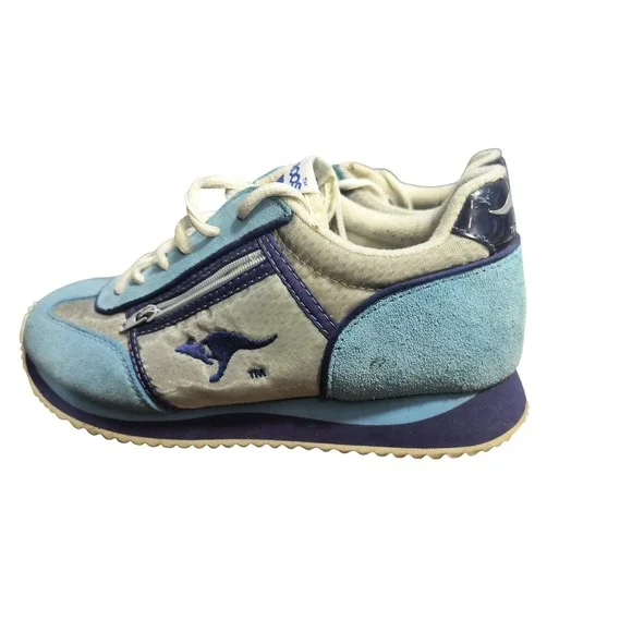 KangaROOS Vintage 1996 Blue Suede‎ Leather Sneakers Women's 6.5M Zip Pocket!!